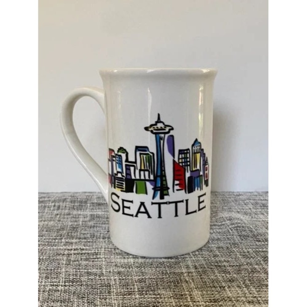 Seattle Washington Space Needle City Scene Coffee Mug Cup Ceramic White Vintage